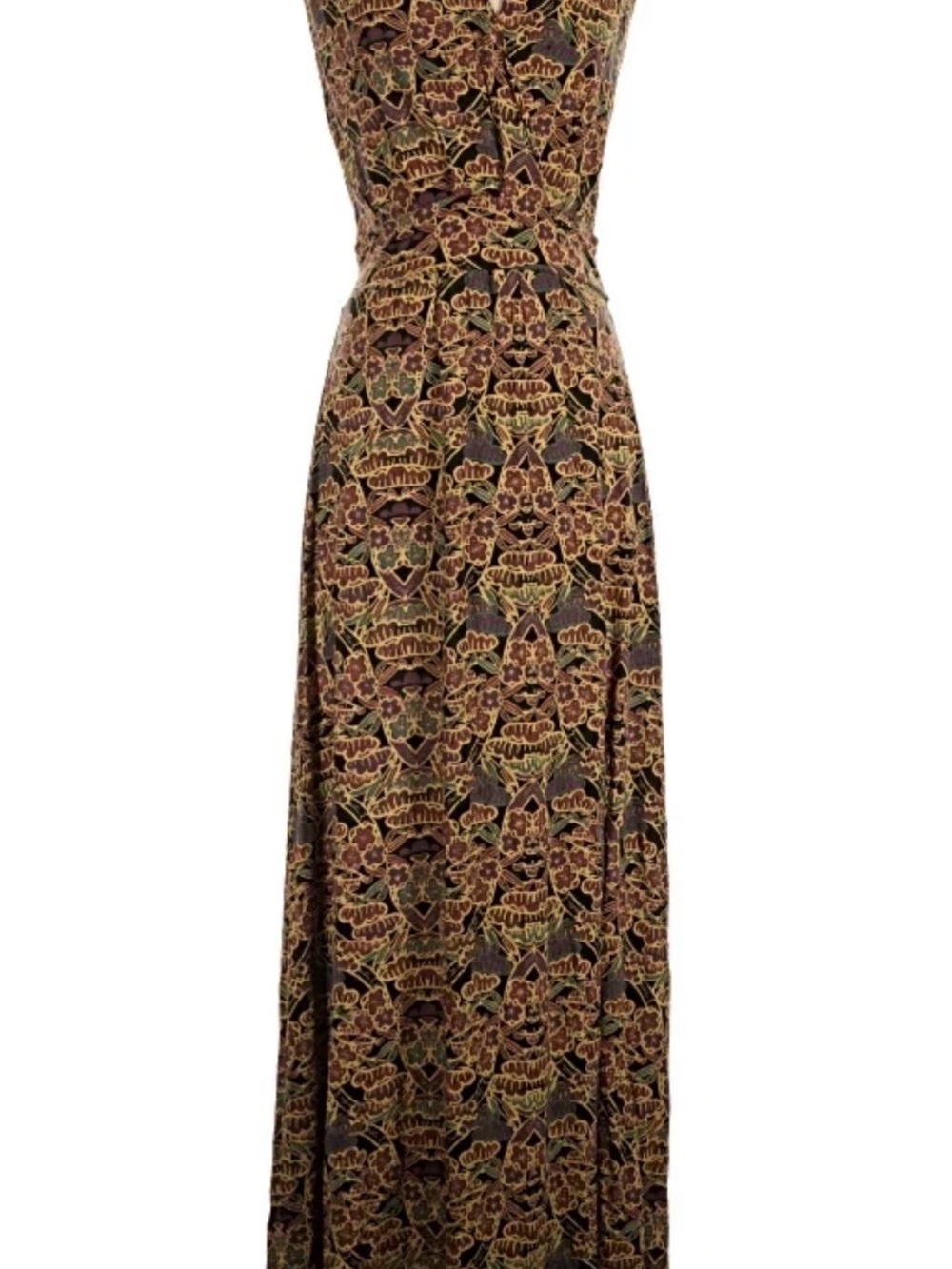 Peruvian Connection Olive Green & Rust Floral Maxi Dress